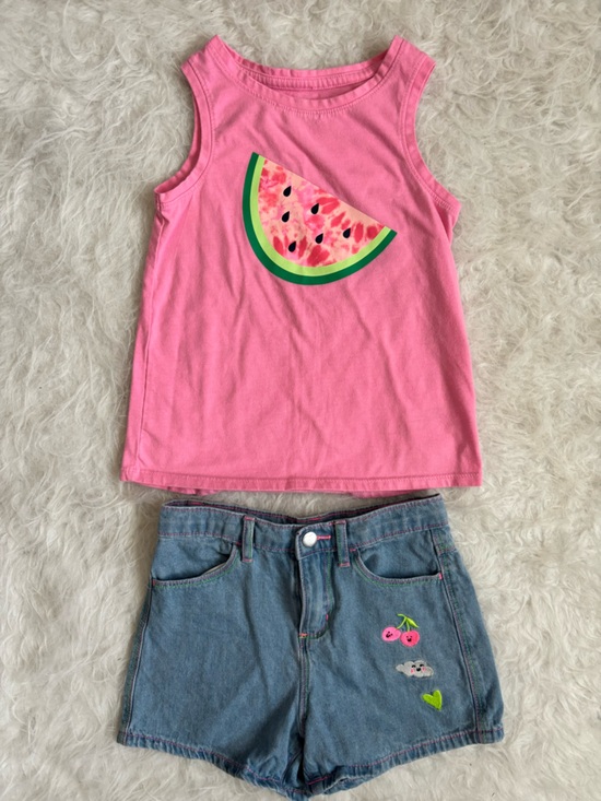 Cat & Jack Other - Cat & Jack Pink Watermelon Tank Top + Jean Shorts Summer Set